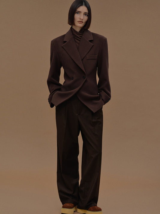 Nangy Double Breasted Cinched Blazer, Pecan