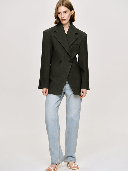 Nangy Double Breasted Cinched Blazer Black