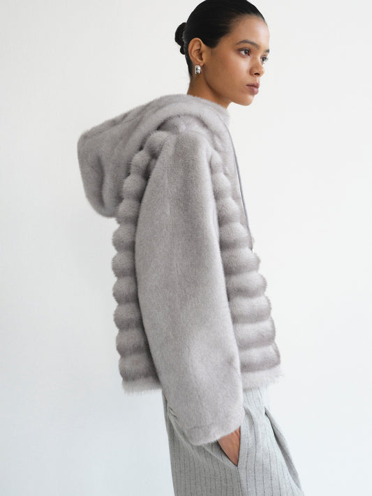 Faux Fur Hooded Jacket, Grey