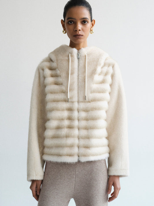 Faux Fur Hooded Jacket, Natural