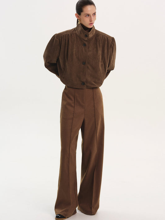 Lalisa Ruched Suede Bomber, Burnt Umber