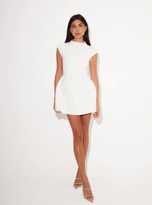 Cortez Moretti Sleeve Cap Mini Dress - Beyaz